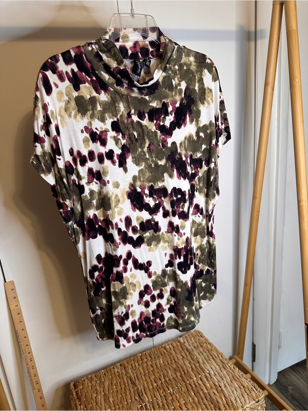 Relativity Short-Sleeve Cowl Neck Top in Olive & Plum